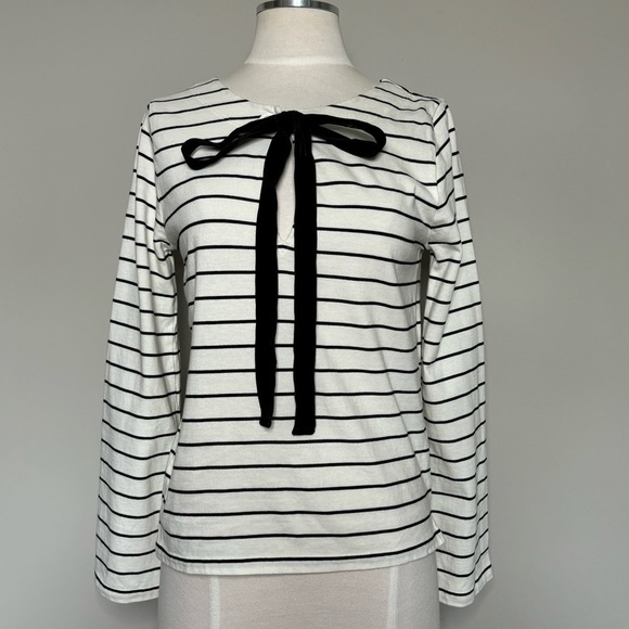 J. Crew Velvet Tie-front Top in White with Black Stripes - Picture 2 of 16